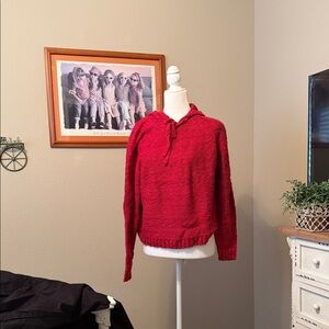 Torrid Vibrant Red Cowl Neck Sweater with a hoodie and tie